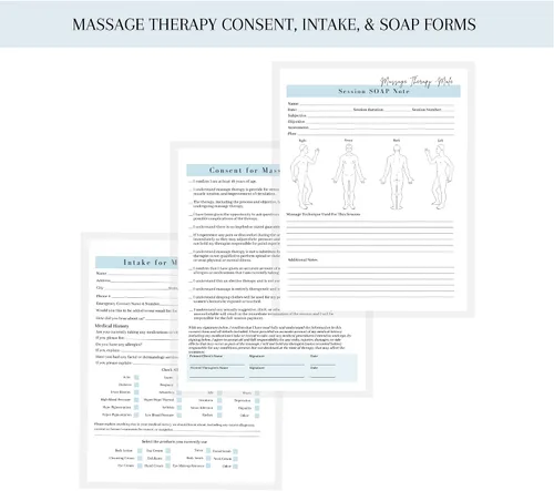 Vista 8 de Formularios de ingesta de cliente de terapeuta de masaje, consentimiento, notas de jabón Formularios para tratamiento y técnica de historial