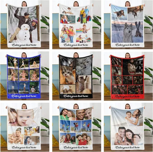 Vista 8 de Mantas personalizadas con fotos, manta personalizada con nombre de imagen para esposa, marido, novio, novia, aniversario, Navidad, cumpleaños, 1 Foto