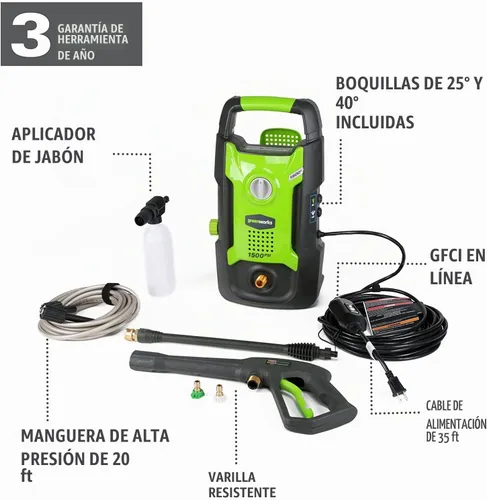 Vista 3 de Greenworks GPW1501 1500 PSI 1.2 GPM Lavadora a presión (vertical de mano) con boquilla turbo