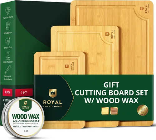 Vista 18 de ROYAL CRAFT WOOD Tabla de cortar de madera, tablas de cortar de bambú con ranura para jugo, tabla de cortar de cocina para carne, queso y verduras
