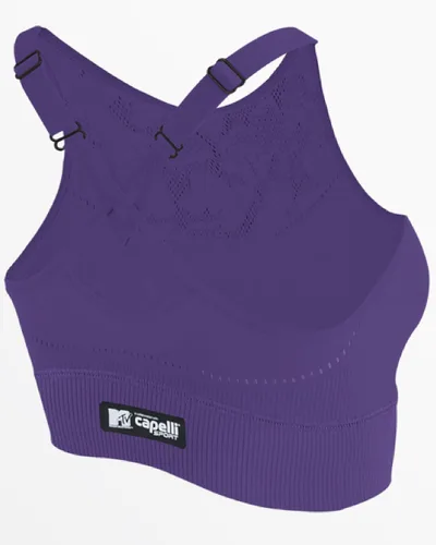 Vista 6 de MTV Women's Sports Bra, Longline Seamless Athletic Workout Top, Exercise Gym Training, Criss Cross Back