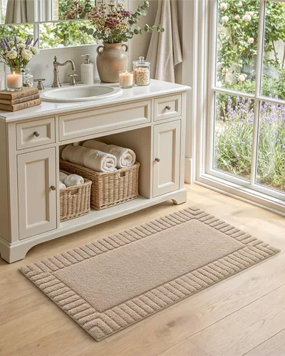 Vista 3 de DEXI - Alfombras de baño de 16"x24", alfombras antideslizantes para el suelo del baño, alfombra de baño ultrasuave y absorbente para la ducha, Beige