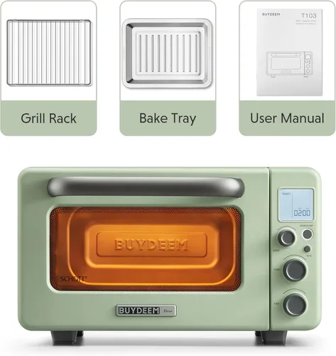 Vista 6 de BUYDEEM Horno tostador T103 de 12 cuartos de galón, no necesita precalentamiento, 7 modos de cocción, mini horno tostador retro con rejilla