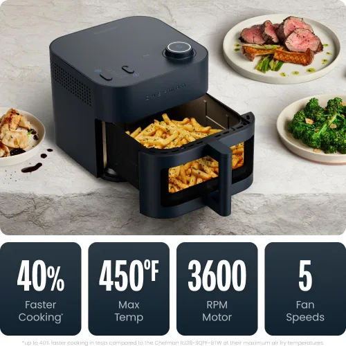 Vista 4 de Chefman Freidora de aire Crispinator 7 en 1 con capacidad de 8 cuartos de galón, temperatura máxima de 450 °F y tecnología TurboFry Pro
