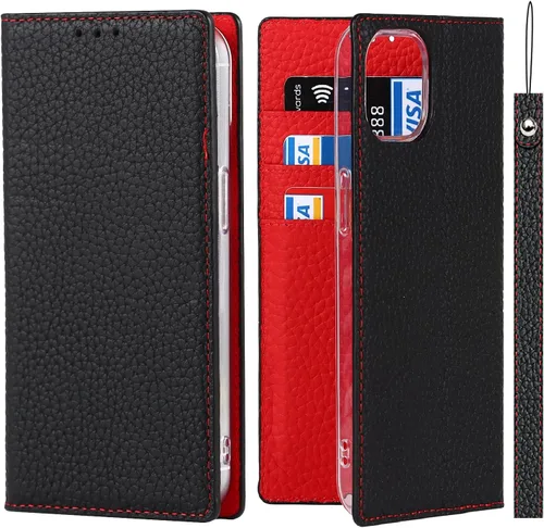 Vista 13 de iCoverCase Funda tipo cartera compatible con iPhone 13 Pro Max con tarjetero y correa para la muñeca, bloqueo RFID, funda magnética para teléfono