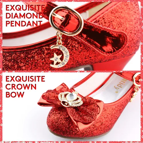 Vista 4 de Amtidy Girls Dress Shoes Mary Jane Wedding Party Shoes Glitter Bridesmaids Princess Heels
