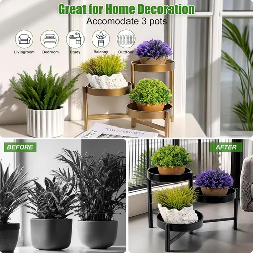Vista 6 de Harvest Land - Soporte para plantas de 3 niveles para interiores, estante de flores de metal, soporte de mesa para jardín, balcón, sala de estar