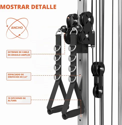 Vista 4 de Mikolo Estación de cable de montaje en pared, máquina cruzada de cables con sistema de polea doble y 19/27 posiciones ajustables para equipos