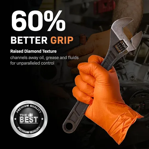 Vista 4 de First Glove 8 Mil Heavy Duty Nitrile Gloves - Diamond Grip - Disposable Gloves for Mechanic, Automotive & Industrial Work