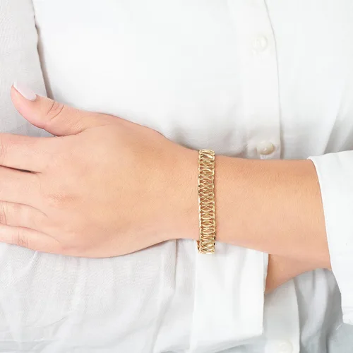 Vista 2 de Barzel Pulsera de malla chapada en oro de 18 quilates para mujer, fabricada en Brasil, Metal, no conocido