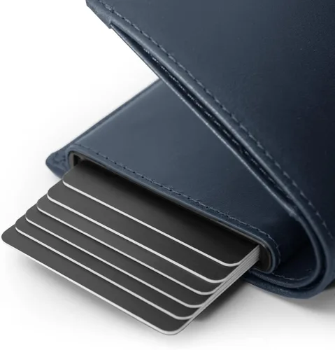 Vista 4 de Revelot Cartera doble tarjeteropiel auténtica con bloqueo RFIDW1, AZUL CERADO, Elegante y a la moda