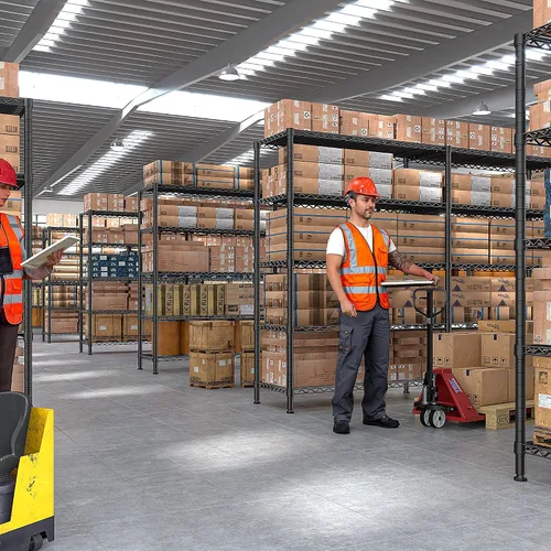 Vista 2 de REIBII Estantes de almacenamiento de 70 pulgadas de ancho, servicio pesado, carga 1600 libras, estantería de metal, unidad de estantería de alambre