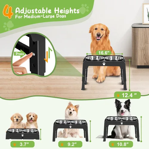 Vista 10 de Tazones elevados con alturas ajustables, soporte elevado con 2 cuencos de acero inoxidable, comedero plegable antideslizante para perros medianos