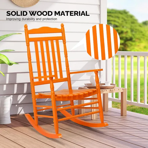 Vista 4 de VINGLI Mecedora de madera, silla para exteriores con soporte de 450 libras, balancín relajante con asiento de respaldo alto de madera maciza