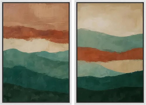 Vista 100 de Ashbrook - Set de arte de pared en lienzo enmarcado, tonos orgánicos de la tierra en beige y marrón con ilustraciones de trazos circulares, arte