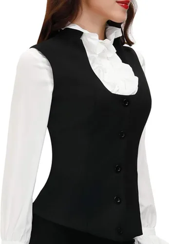 Vista 5 de KANCY KOLE Chaleco totalmente forrado para mujer, trajes de vestir formales de negocios, con botones, steampunk vintage