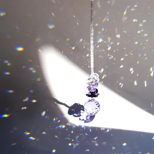 Vista 3 de H&D - Lámpara de araña de cristal púrpura de 1.181 in, bola de cristal arcoíris, octogono, chakra, colgante, bolas decorativas