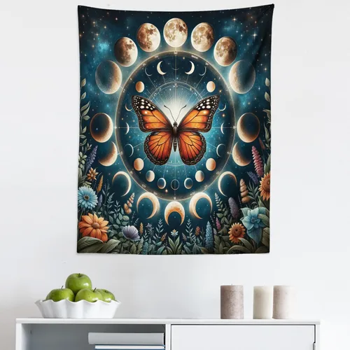 Vista 117 de Ambesonne Tapiz de hongos, atmósfera psicodélica, escena astral estrellada con motivos orientales trippy, decoración de tela para colgar en la pared