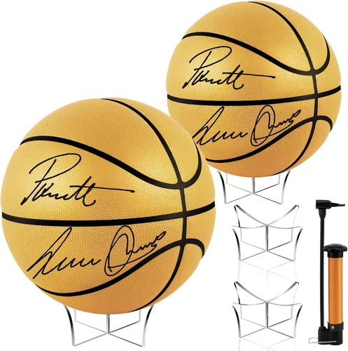 Vista 8 de Hiboom Balón de baloncesto con soporte de bola acrílica, panel en blanco para firma, bola oficial para escuela, universidad, entrenador, graduación