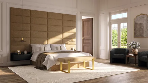 Vista 2 de Vänt - Paneles tapizados de pared, cabeceros de pared tamaño Queen/Full, color beige boucle, juego de 4 paneles