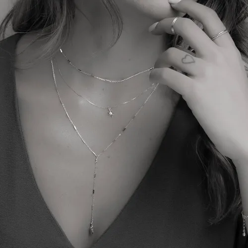 Vista 7 de Annika Bella Collar de plata de ley con estrella para mujer, longitud de 15 a 17 pulgadas, pequeño collar con dije de estrella del norte