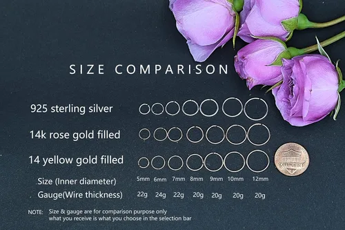 Vista 4 de Small Gold or Sterling Silver Huggie Hoop Earrings for Women Cartilage Nose Helix Tragus