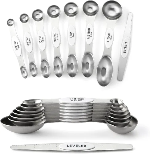 Vista 41 de Spring Chef Juego de cucharas medidoras magnéticas de acero inoxidable con imanes N45 fuertes, accesorios de cocina de metal resistente para hornear