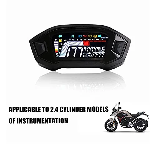 Vista 5 de ELING Velocímetro universal para motocicleta, tacómetro de nivel de combustible, medidor de odómetro digital LCD para 2 y 4 tipos de cilindros