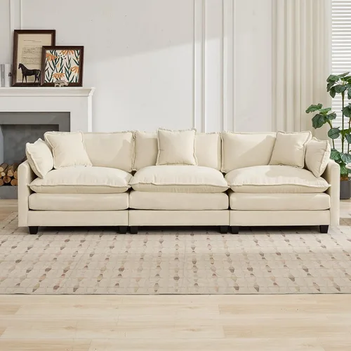 Vista 253 de Sofá seccional modular verde de 111.5", sofás seccionales grandes de 3 plazas para sala de estar, sofá nube oversized de tela chenille con otomana