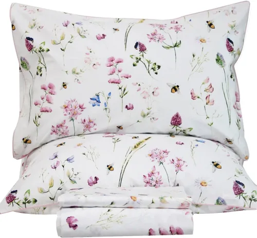 Vista 18 de QSH Juego de sábanas de tamaño individual 100% algodón egipcio, estampado de flores verdes con pájaros, mariposas y botánicas, lujo impreso, ropa