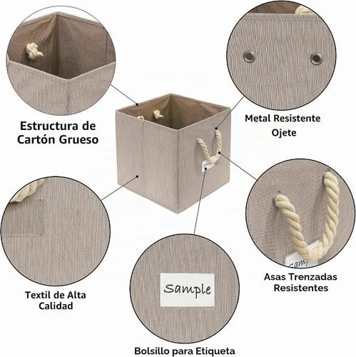 Vista 3 de Simple Houseware Cubo de almacenamiento de 13 pulgadas con asas trenzadas Beige