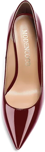 Vista 3 de MODENCOCO Zapatos de tacón bajo de patente sólida para mujer, con puntera puntiaguda, 1.5 pulgadas