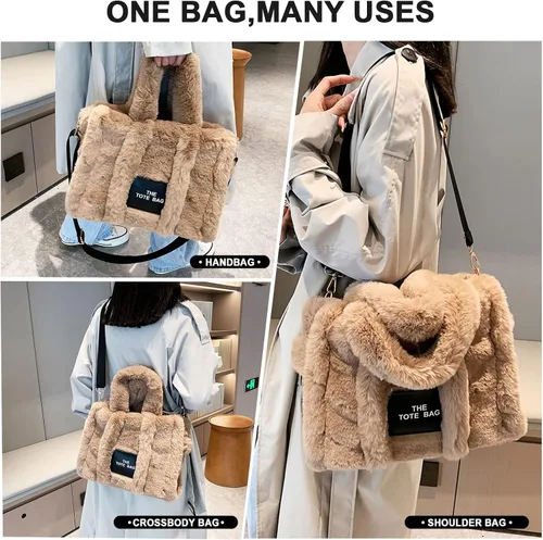 Vista 2 de JQAliMOVV The Tote Bags para mujer, bolsos esponjosos con asa superior, bolso cruzado de felpa de moda para viajes y trabajo