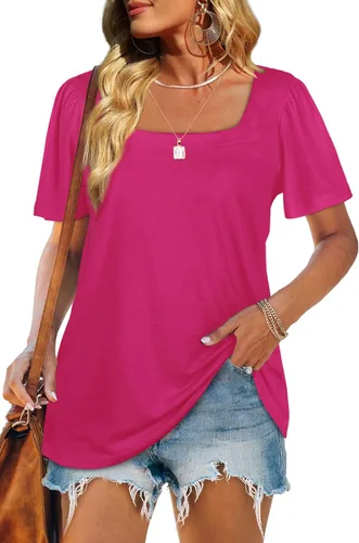 Vista 3 de WIHOLL Womens Summer Tops Casual Square Neck Puff Short Sleeve T Shirts