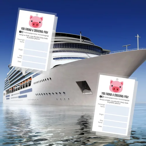 Vista 7 de Etiqueta de cerdos de crucero con agujero, paquete de 30 unidades, etiqueta de pato de crucero de goma para carnaval, etiquetas de 2 x 3.5 pulgadas