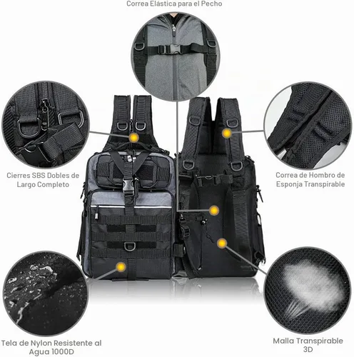 Vista 5 de Blisswill - Bolsa de almacenamiento para equipo de pesca al aire libre - Mochila de pesca grande resistente al agua G: negro y gris