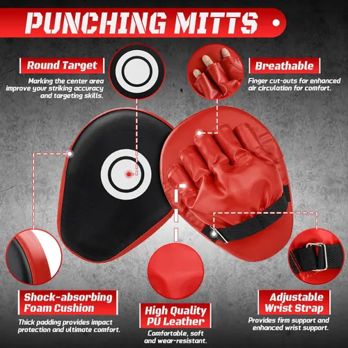 Vista 3 de Juego de guantes de boxeo 4 en 1 y guantes de boxeo para niños y niñas, guantes de boxeo para niños y niñas, almohadillas de enfoque con envolturas