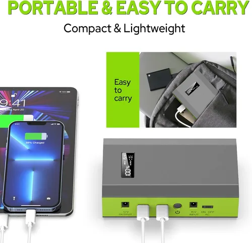 Vista 5 de Batería portátil ZeroKor con toma de corriente alterna, paquete de batería externa de 65W 110V 24000mAh, cargador portátil para laptop, fuente