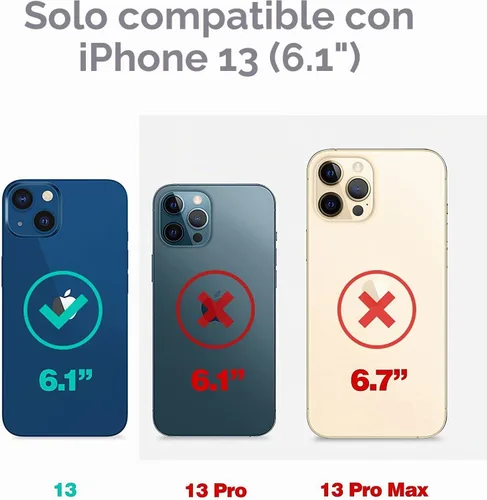 Vista 2 de Funda tipo cartera compatible con iPhone 13, funda protectora delgada con tarjetero, cuero PU con soporte y ranuras para tarjetas con un cristal