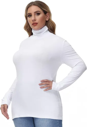 Vista 3 de Hanna Nikole Camisas de manga larga con cuello alto para mujer, talla grande, capa base elástica ajustada