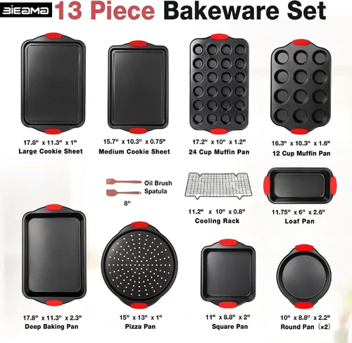 Vista 2 de BIEAMA - Juego de sartenes antiadherentes para hornear de 13 piezas Bandeja apilable de acero al carbono sin BPA, bandeja para galletas, pasteles