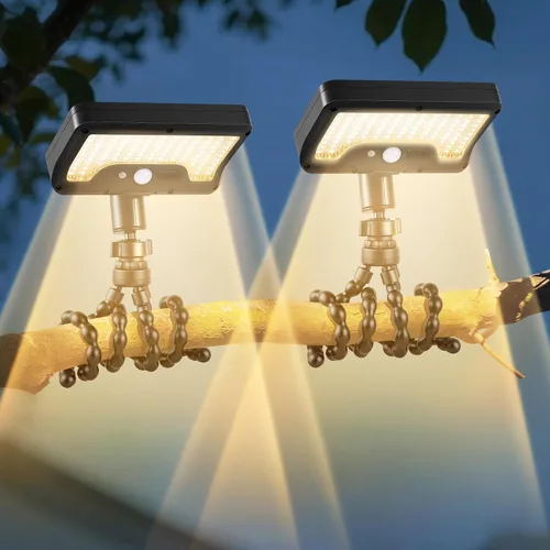 Vista 10 de Luces solares con clip para exteriores con sensor de movimiento, luces solares para vallas ajustables verticalmente y giratorias en 360° con 92 LEDs
