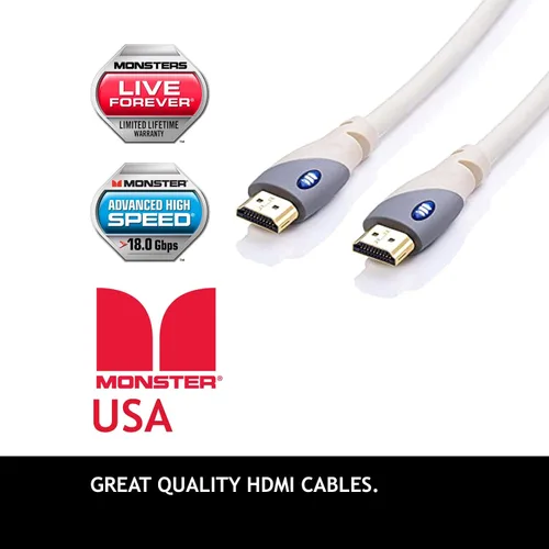 Vista 3 de Monster Cable HDMI 4k Ultra HD con Ethernet – Contactos de oro rosa de 24 k resistente a la corrosión y conexión V-Grip – Cable HDMI para PS3