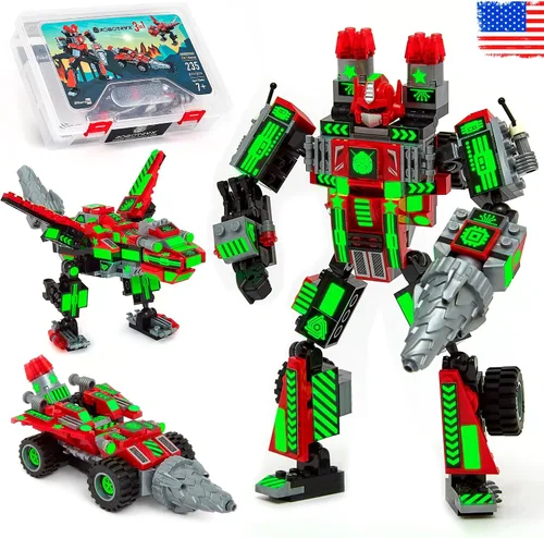 Vista 11 de JITTERYGIT Conjunto de juguetes de regalo con mech de robot del ejército, helicóptero militar creativo STEM, kit de bloques de construcción