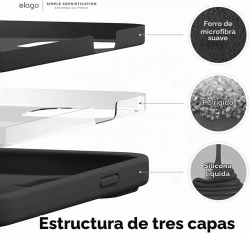 Vista 4 de elago Compatible con funda para iPhone 13 Pro, funda de silicona líquida, cubierta protectora de cuerpo completo, delgada, forro de microfibra Negro