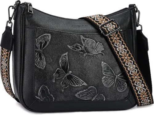 Vista 8 de Bolsos cruzados para mujer, modernos, de cuero vegano, tamaño mediano, estilo hobo mariposa, bolsos al hombro para mujer