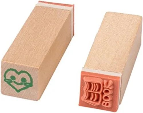 Vista 4 de Paquete de 25 sellos pequeños de goma de madera en forma de vida feliz verde con caja para tarjetas de manualidades y álbum de fotos (verde)