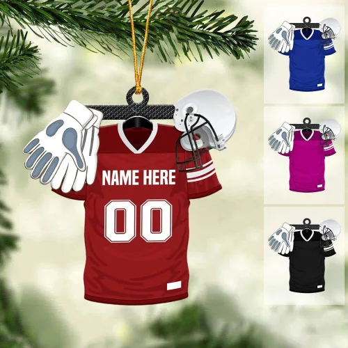 Vista 7 de Adorno de fútbol americano personalizado, nombre y número personalizados, adorno 2D de forma plana, regalo para jugadores de fútbol y amantes
