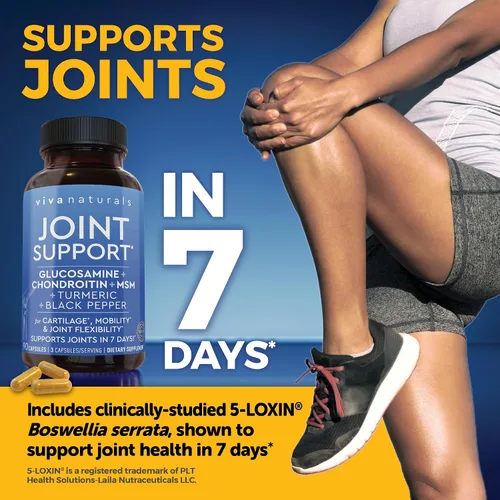 Vista 5 de Viva Naturals Suplemento de apoyo articular de glucosamina condroitina MSM, 90 cápsulas - con cúrcuma, pimienta negra, boswellia y ácido hialurónico