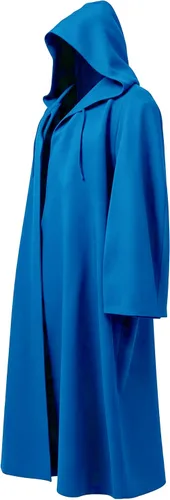 Vista 8 de GOLDSTITCH - Disfraz de caballero con capucha para hombre, disfraz tipo túnica Negro (capa)